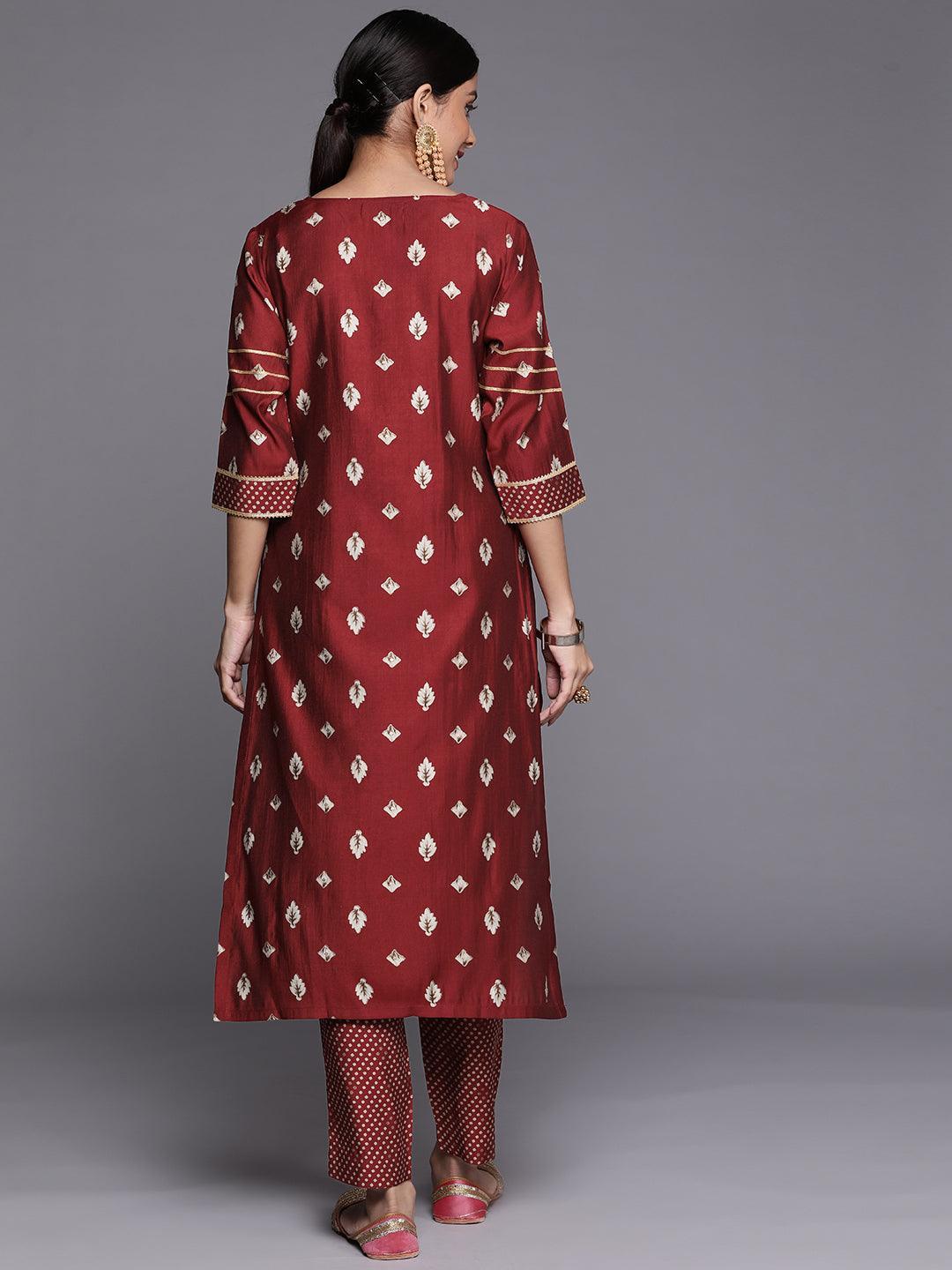 Maroon Printed Silk Straight Kurta - ShopLibas