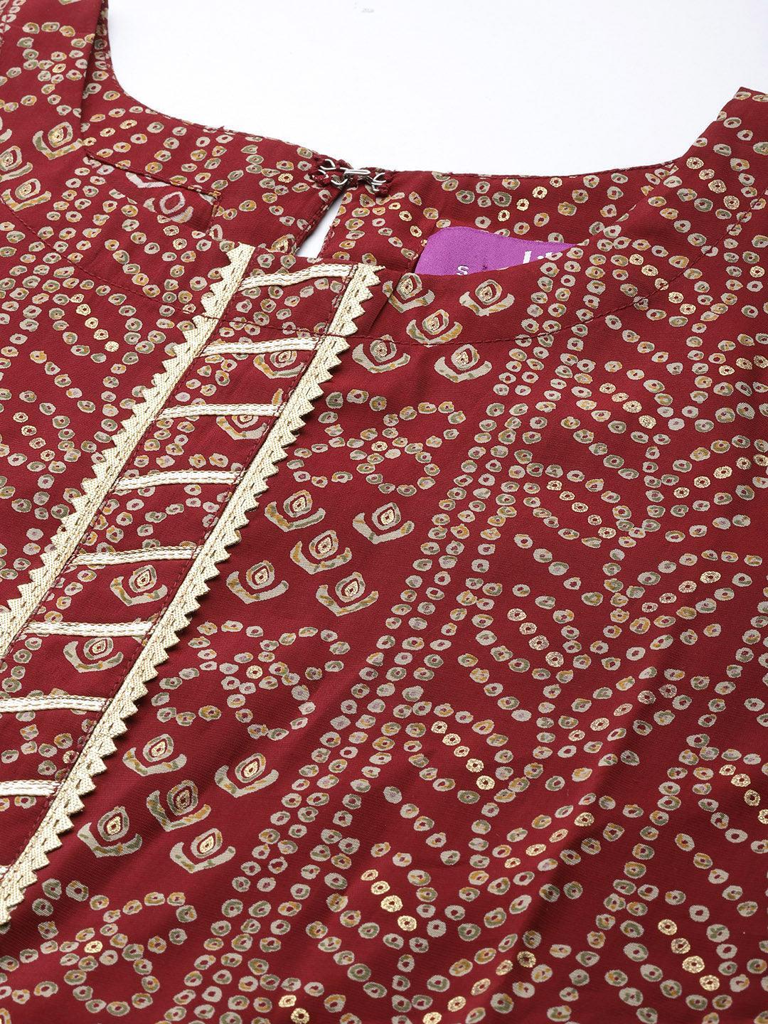 Maroon Printed Silk Straight Kurta