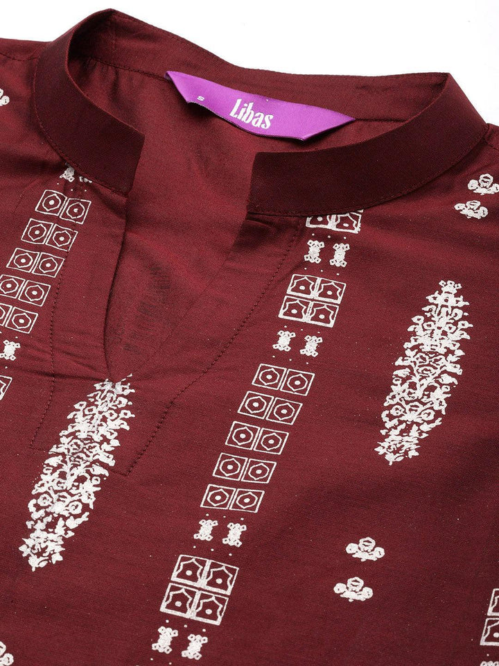 Maroon Printed Silk Straight Kurta - ShopLibas