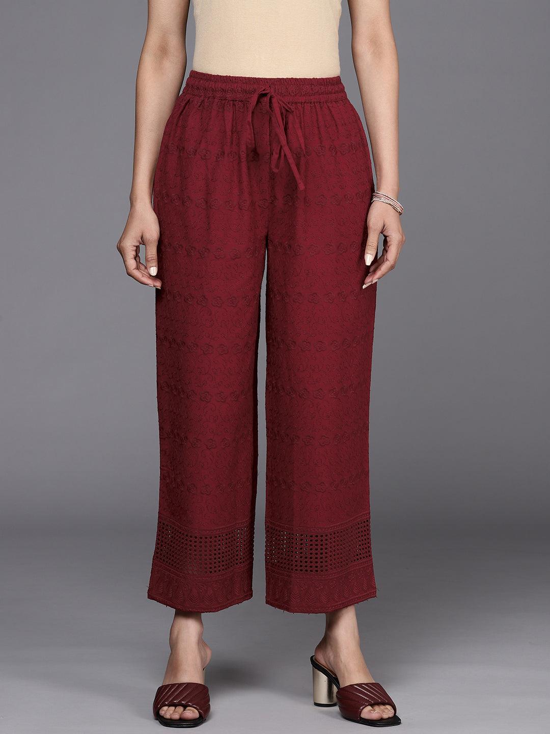 Maroon Self Design Cotton Palazzos - ShopLibas