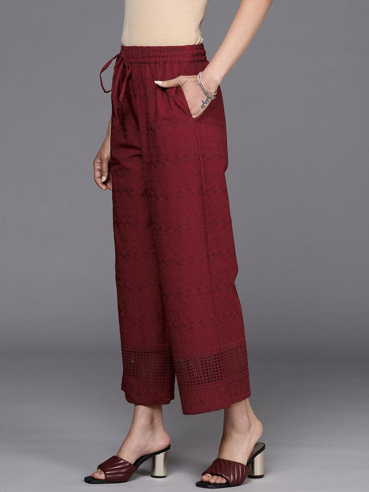 Maroon Self Design Cotton Palazzos - ShopLibas