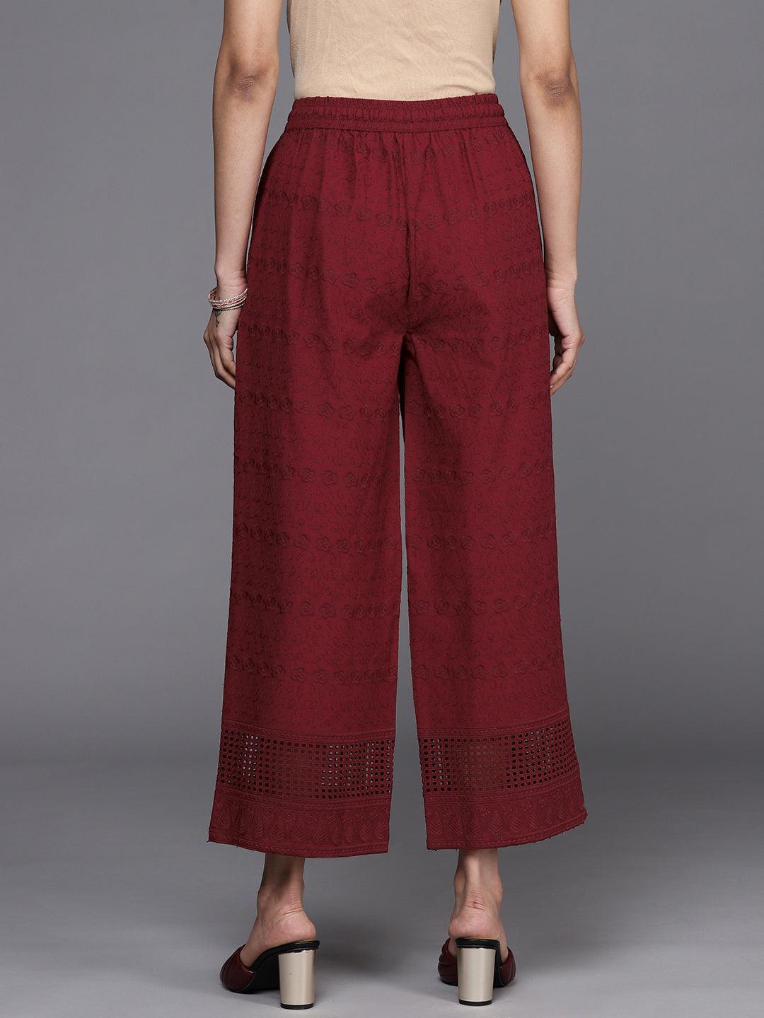 Maroon Self Design Cotton Palazzos - ShopLibas