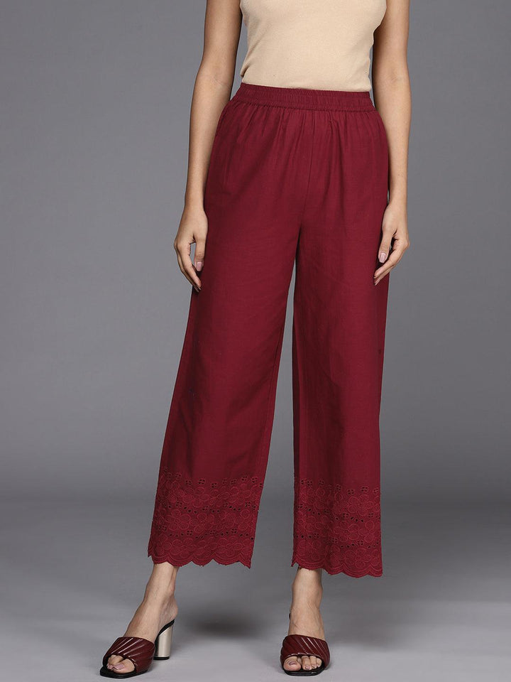 Maroon Solid Cotton Palazzos - ShopLibas