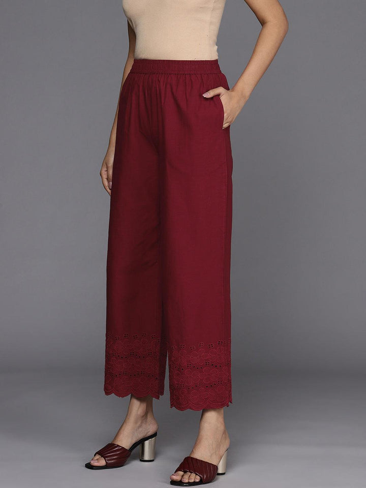 Maroon Solid Cotton Palazzos - ShopLibas