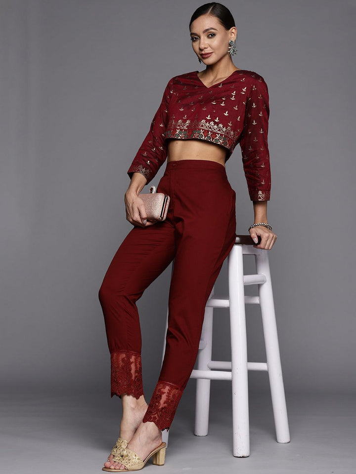 Maroon Solid Cotton Trousers - ShopLibas