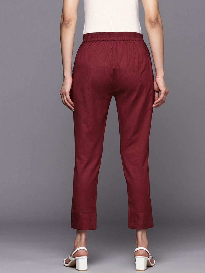 Maroon Solid Cotton Trousers - ShopLibas