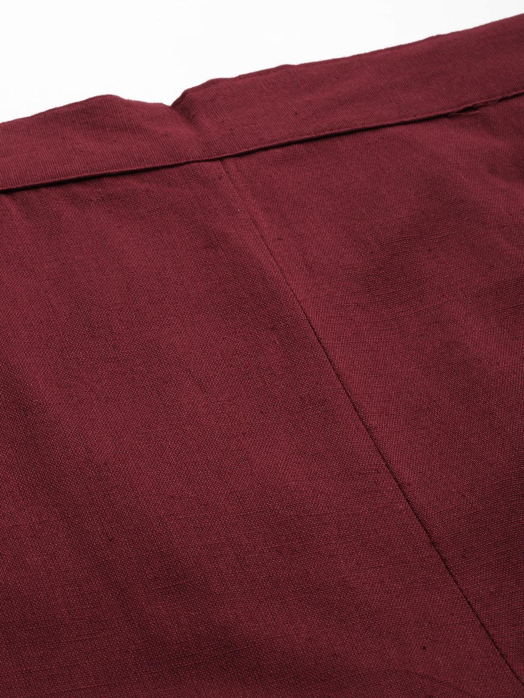 Maroon Solid Cotton Trousers