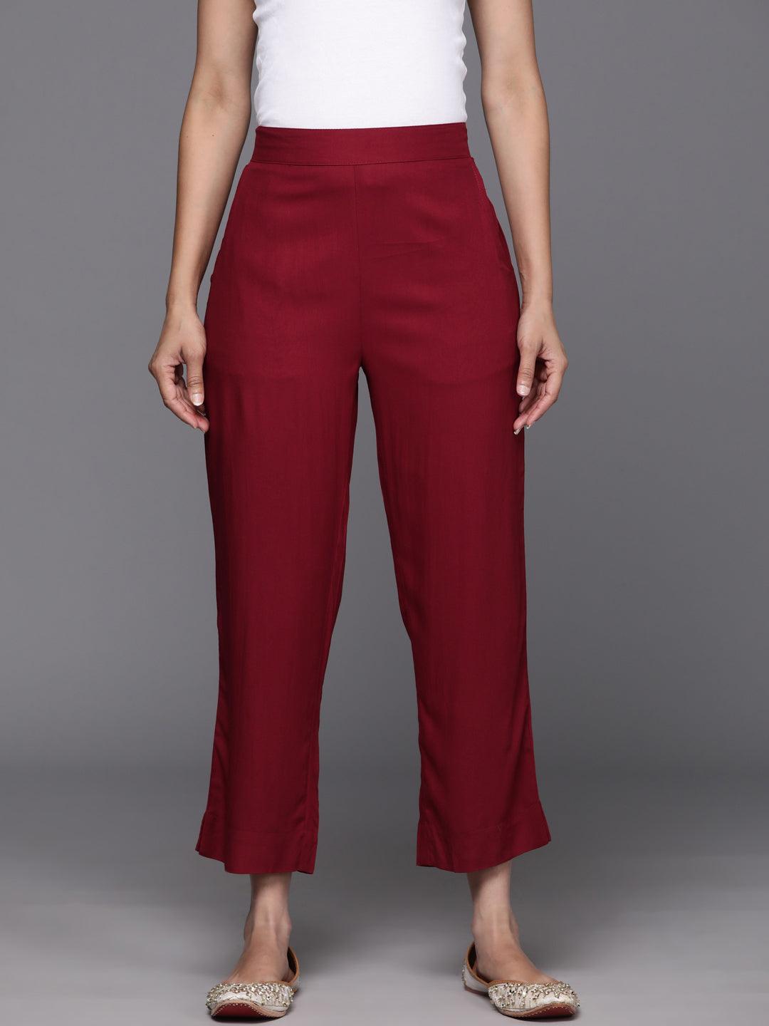 Maroon Solid Rayon Trousers