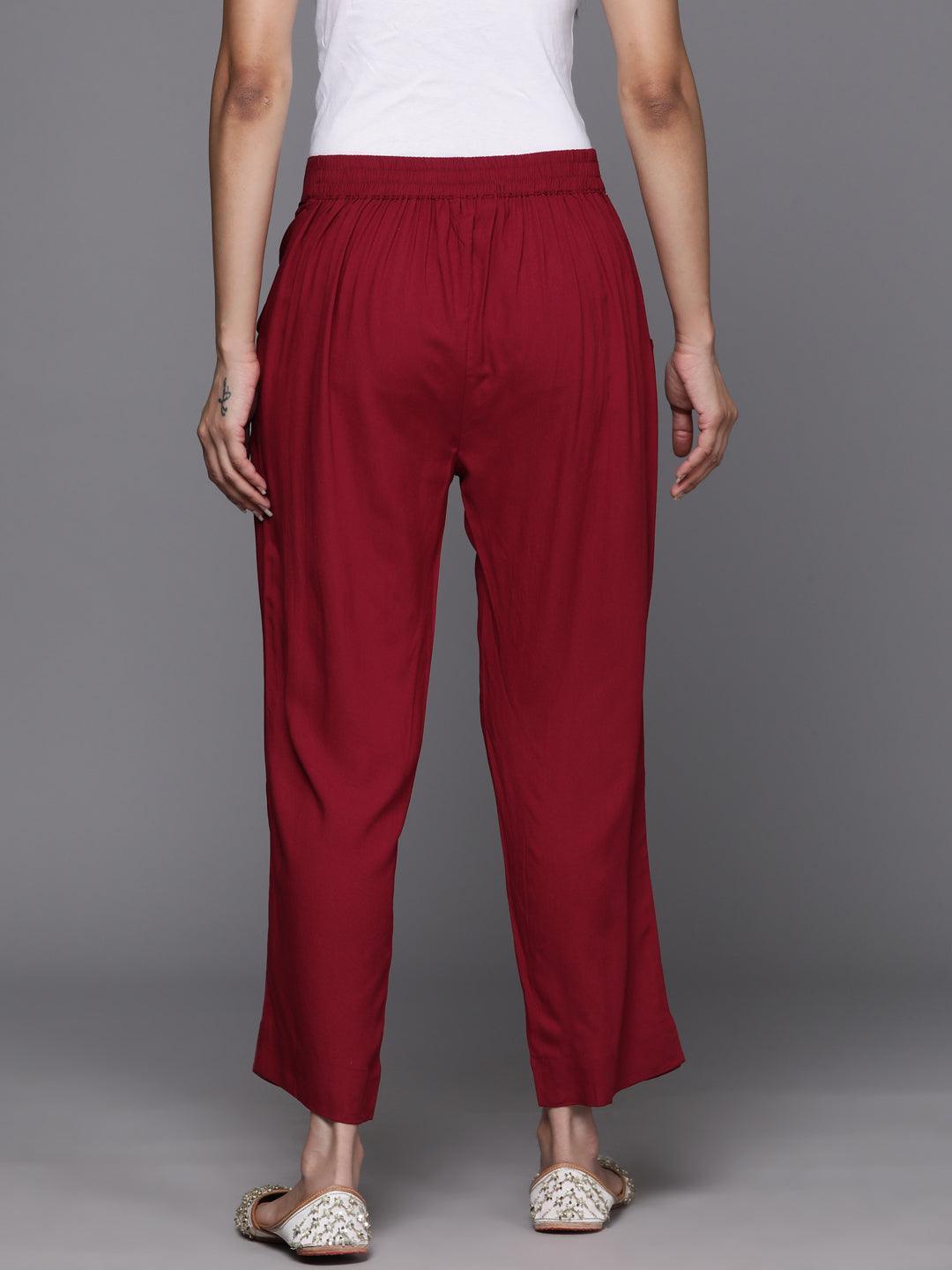 Maroon Solid Rayon Trousers