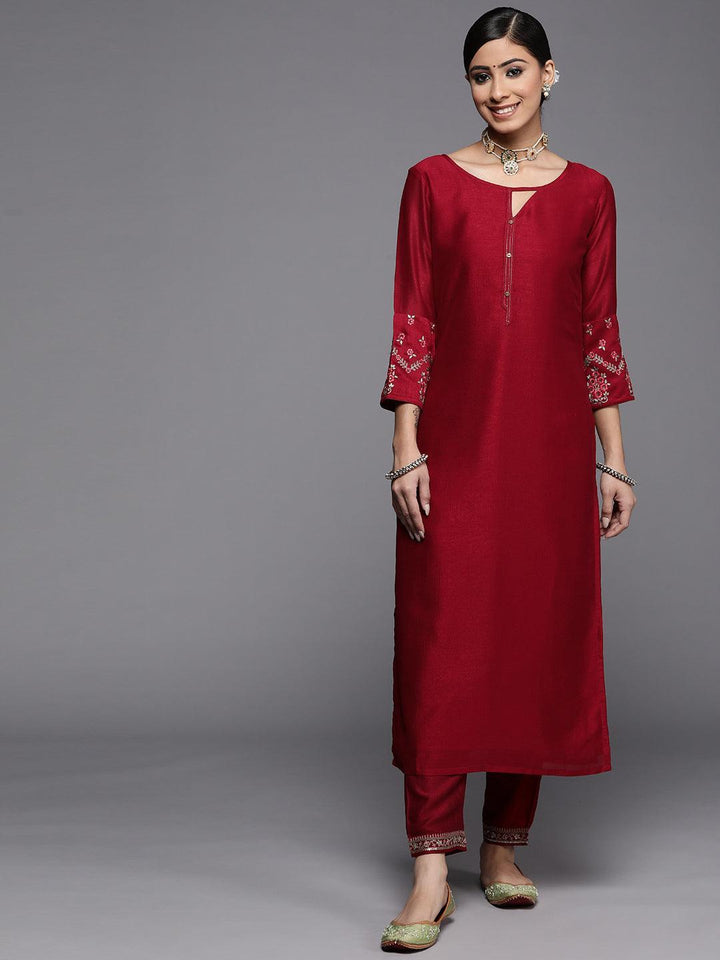 Maroon Solid Silk Kurta - ShopLibas