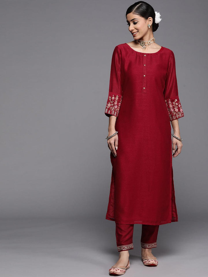 Maroon Solid Silk Kurta - ShopLibas