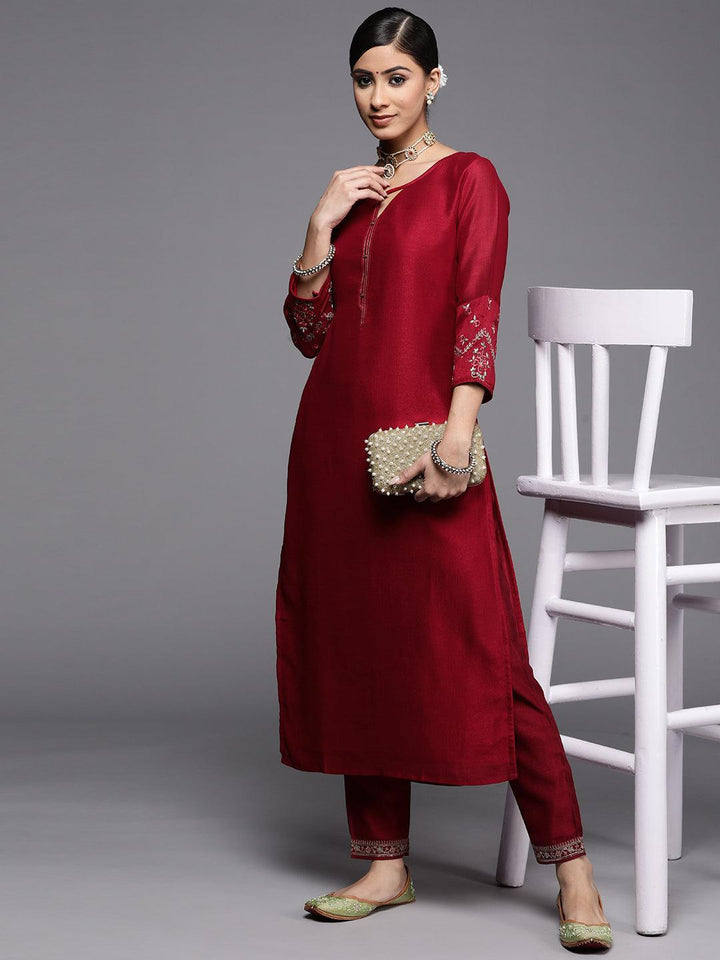 Maroon Solid Silk Kurta - ShopLibas