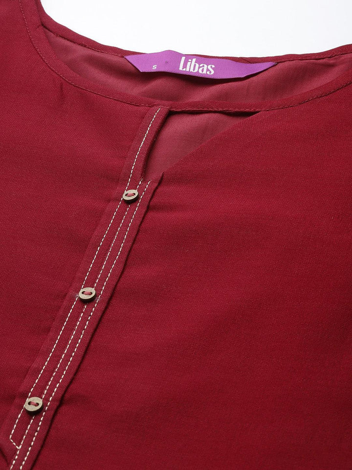 Maroon Solid Silk Kurta - ShopLibas