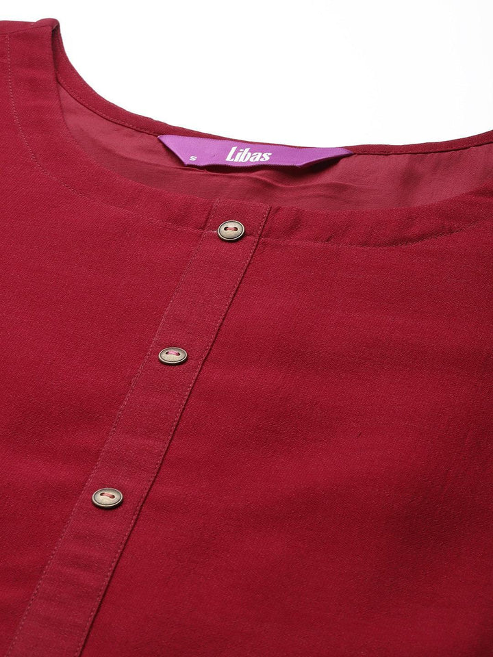 Maroon Solid Silk Kurta - ShopLibas