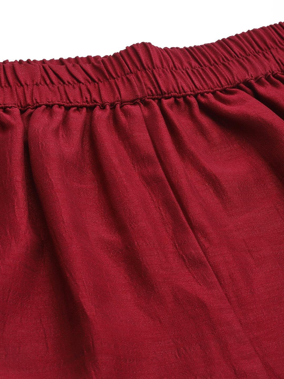 Maroon Solid Silk Trousers - ShopLibas