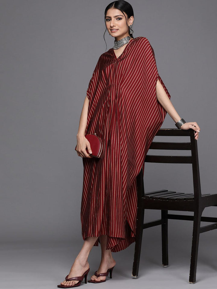 Maroon Striped Silk Dress - ShopLibas