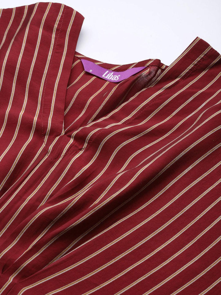 Maroon Striped Silk Dress - ShopLibas