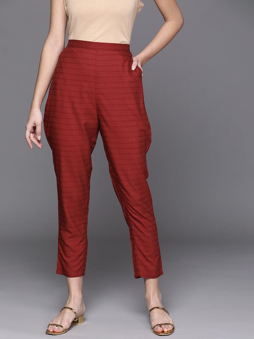 Maroon Striped Silk Trousers - ShopLibas