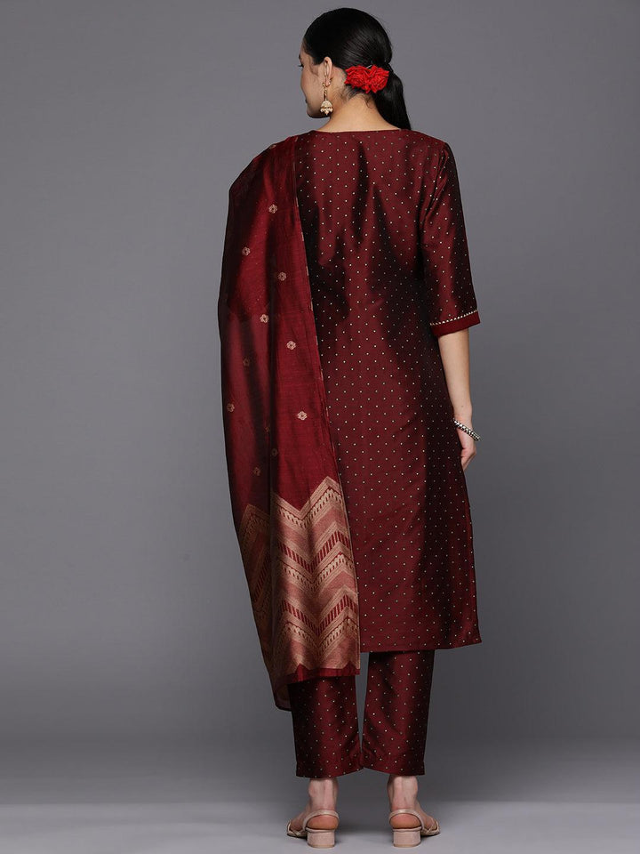 Maroon Woven Design Art Silk Straight Suit Set With Trousers - ShopLibas