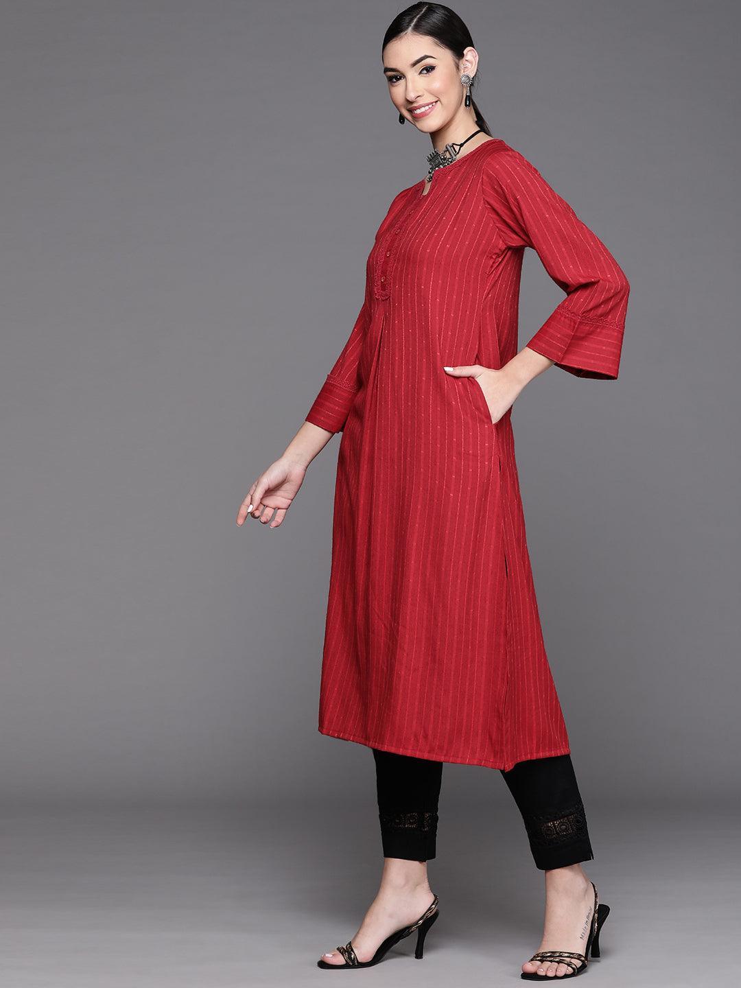 Maroon Woven Design Rayon Kurta