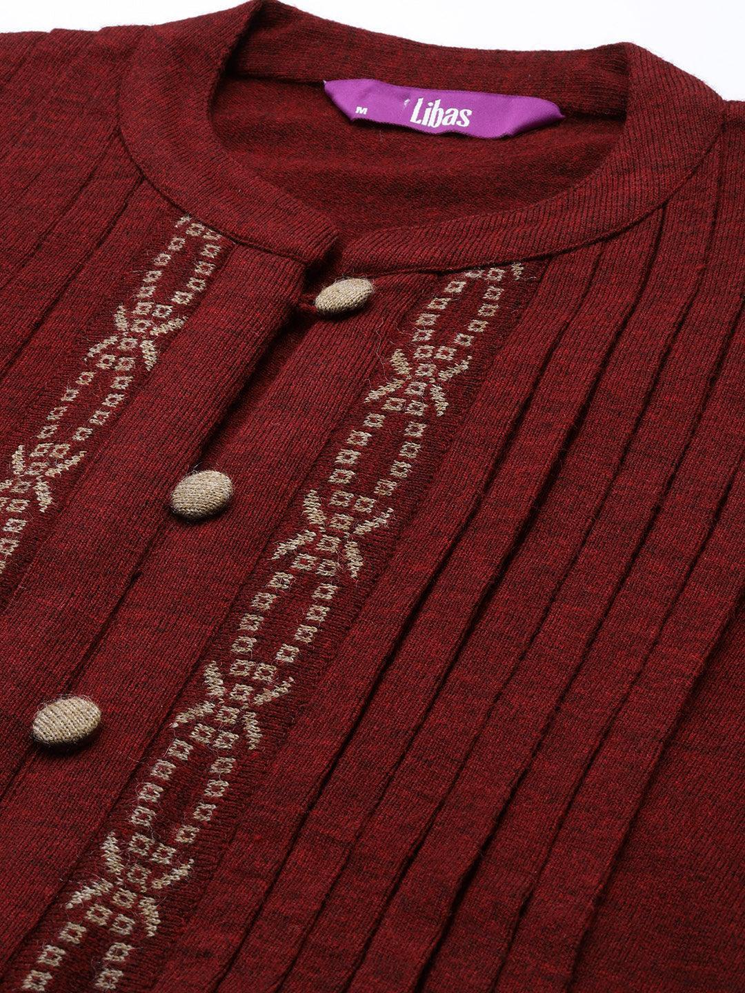 Maroon Woven Design Wool Straight Kurta