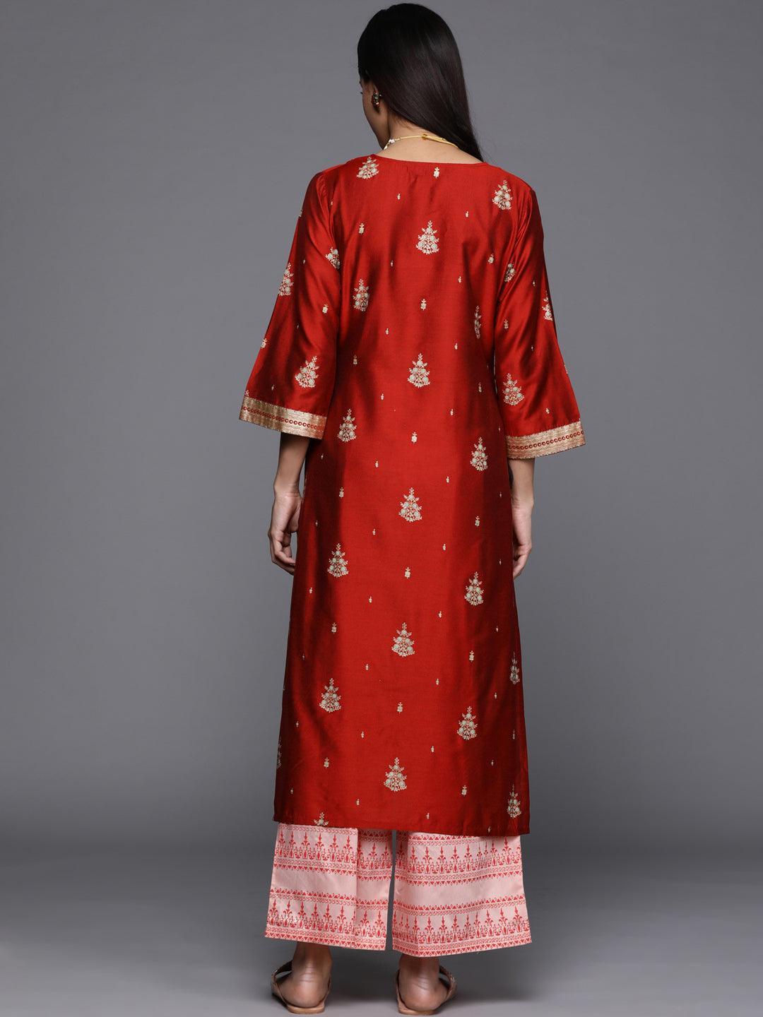 Maroon Yoke Design Chanderi Silk Kurta