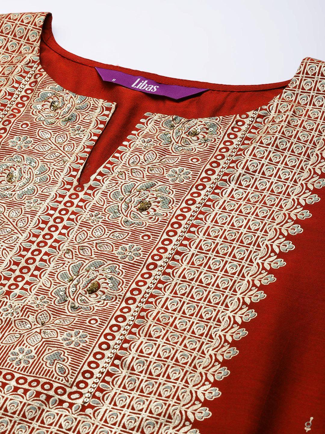 Maroon Yoke Design Chanderi Silk Kurta