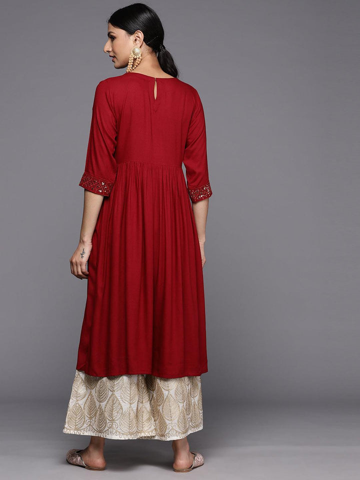 Maroon Yoke Design Rayon A-Line Kurta - Libas