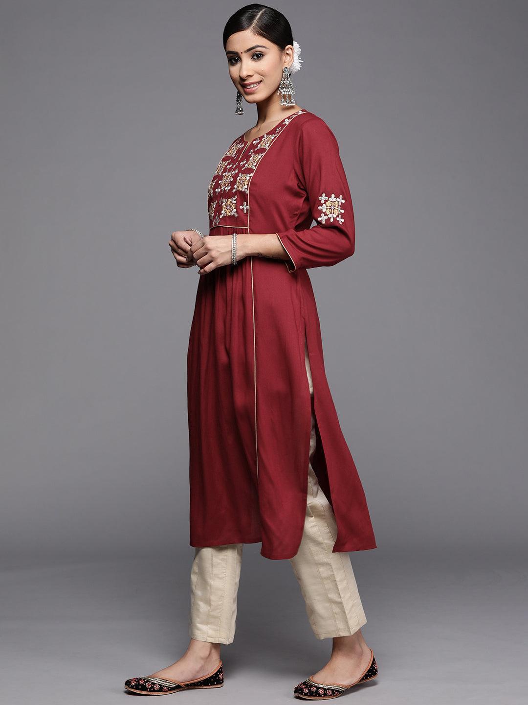 Maroon Yoke Design Rayon Kurta