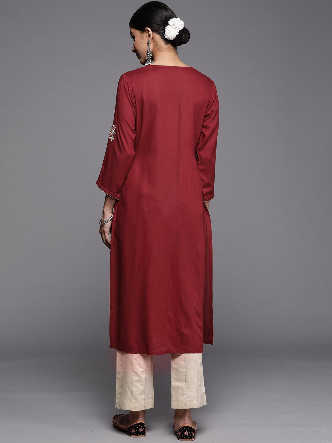 Maroon Yoke Design Rayon Kurta