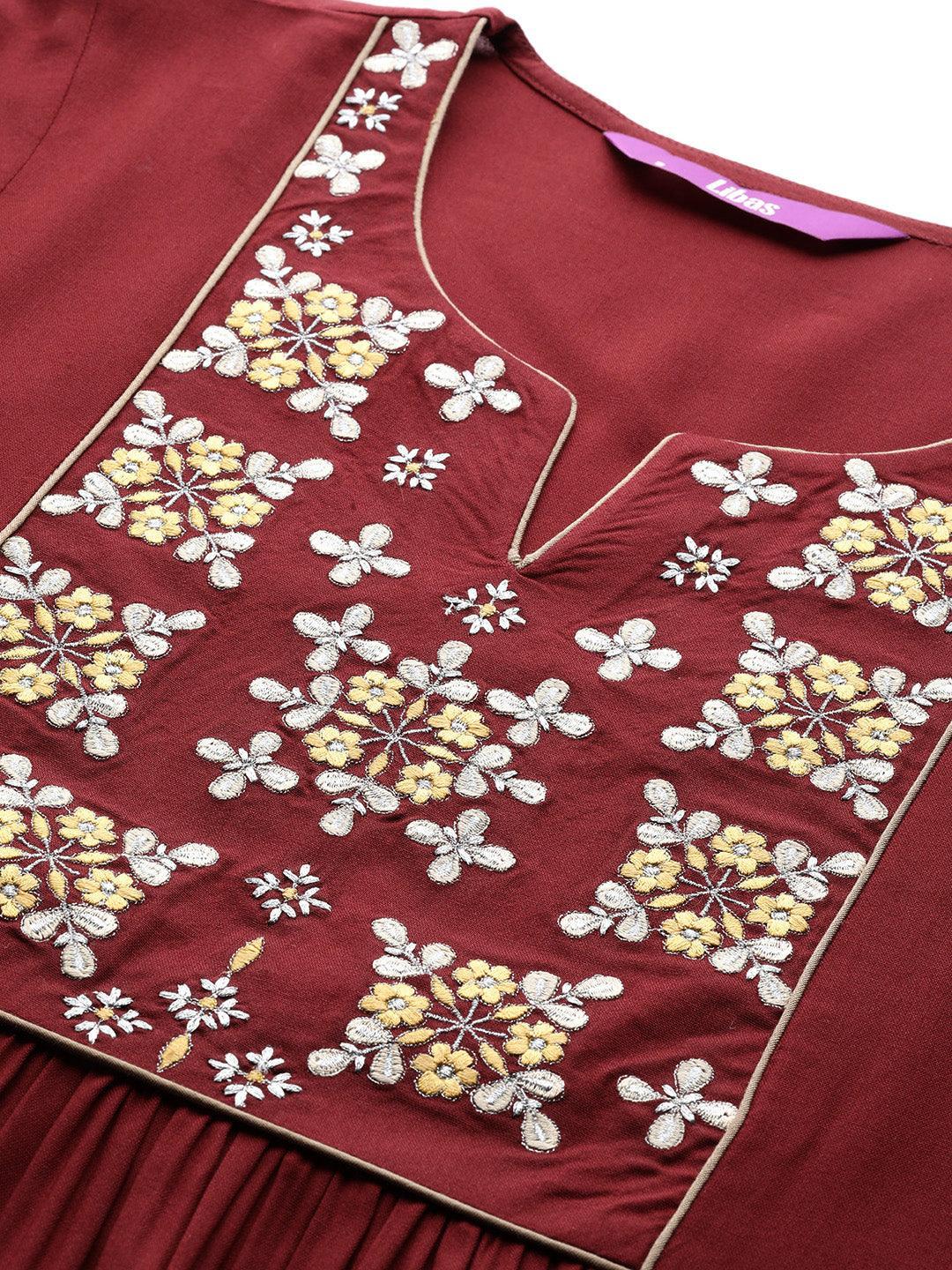 Maroon Yoke Design Rayon Kurta