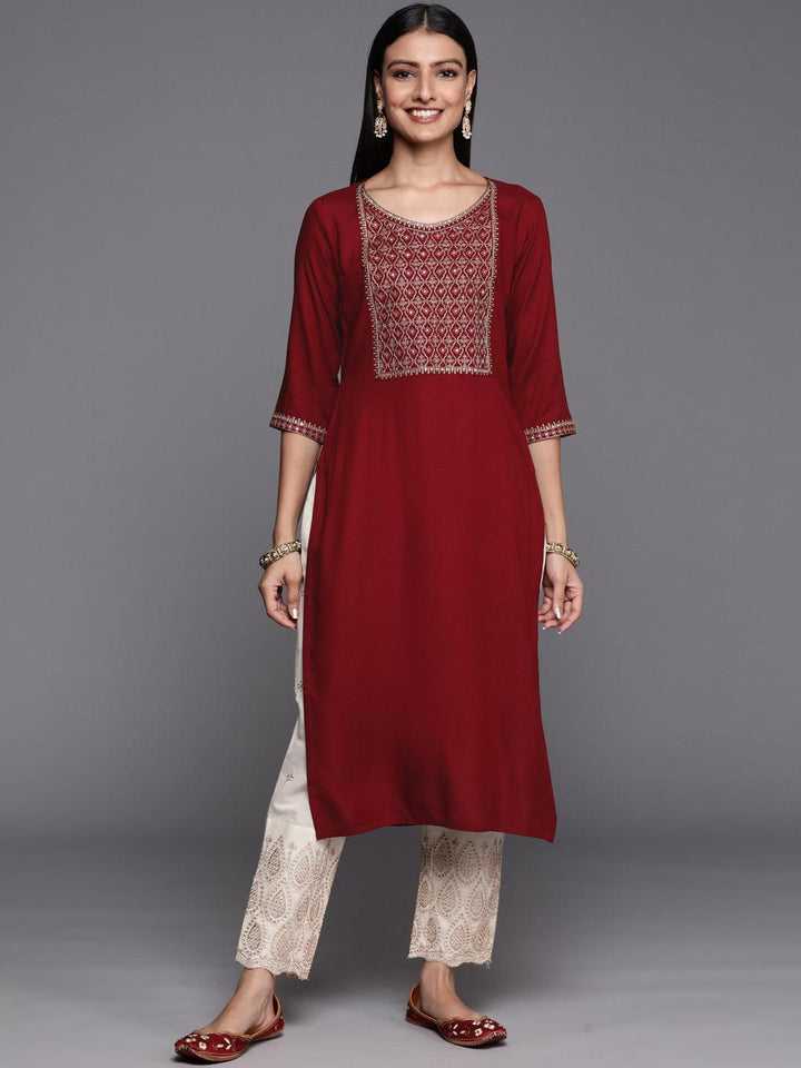 Maroon Yoke Design Rayon Straight Kurta - ShopLibas