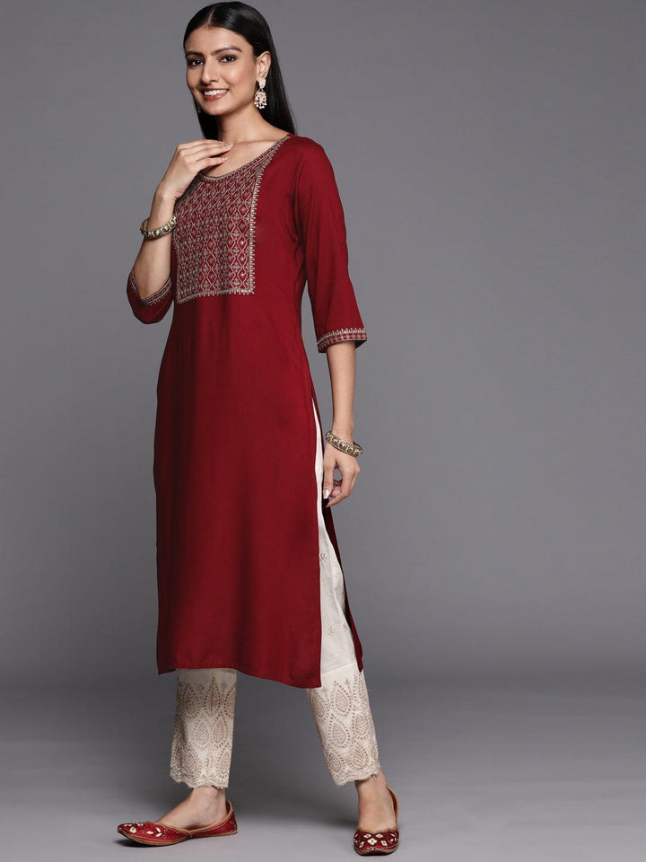 Maroon Yoke Design Rayon Straight Kurta - ShopLibas