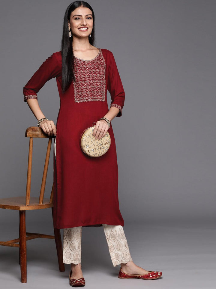 Maroon Yoke Design Rayon Straight Kurta - ShopLibas