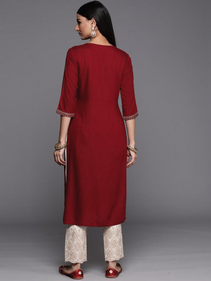 Maroon Yoke Design Rayon Straight Kurta - ShopLibas