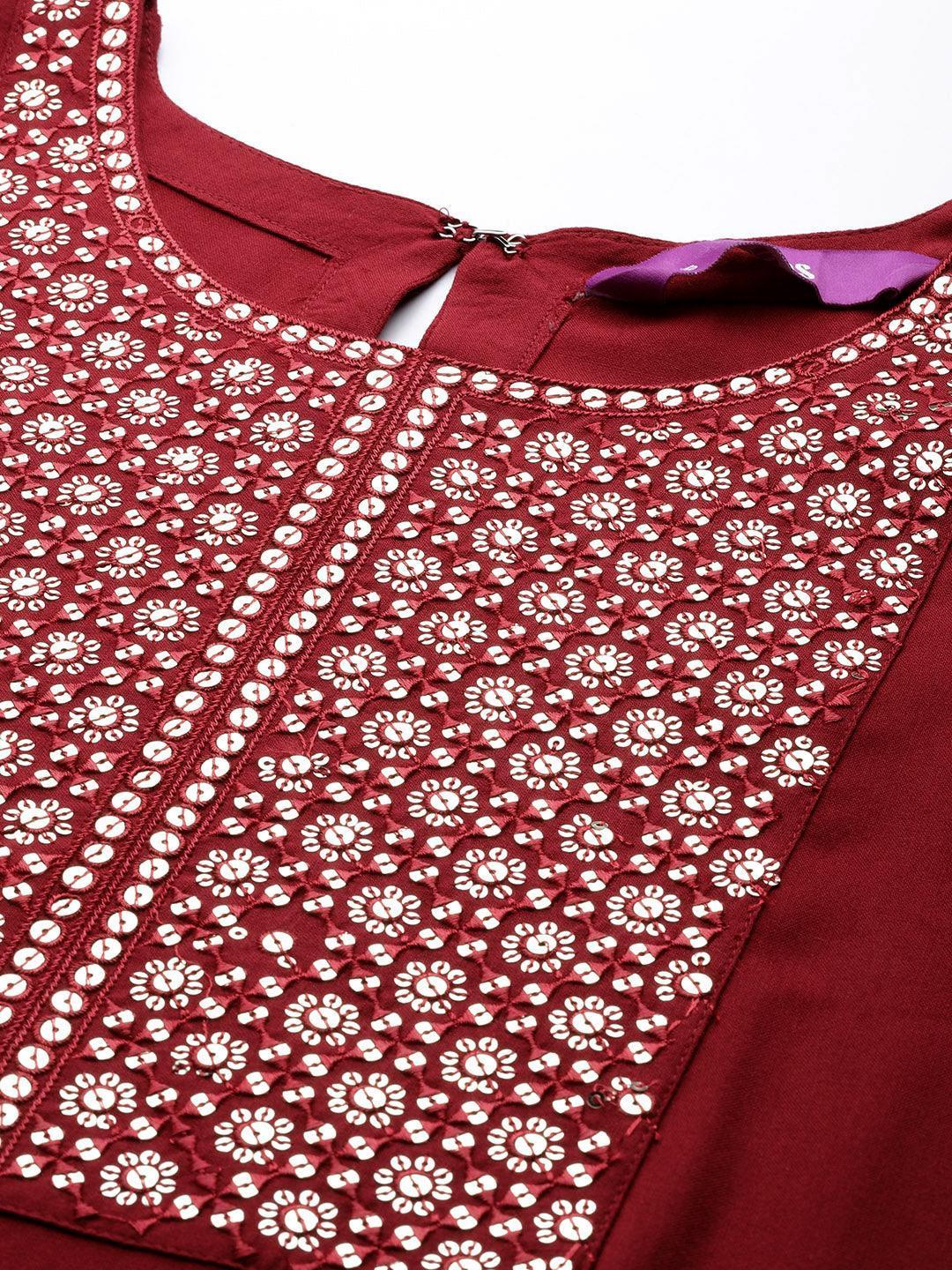 Maroon Printed Rayon Straight Kurta - ShopLibas