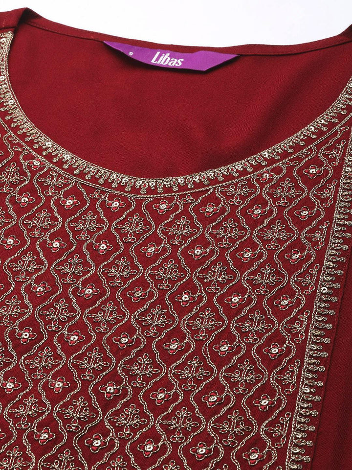 Maroon Yoke Design Rayon Straight Kurta - ShopLibas