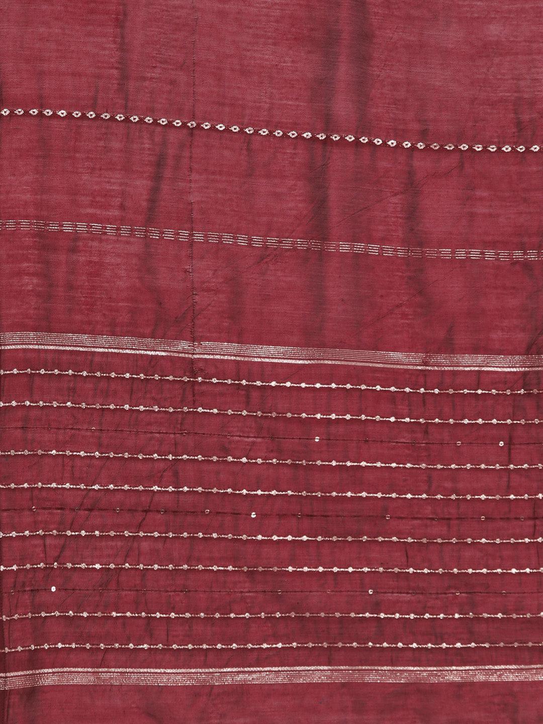 Maroon Yoke Design Silk Blend Straight Kurta With Trousers & Dupatta