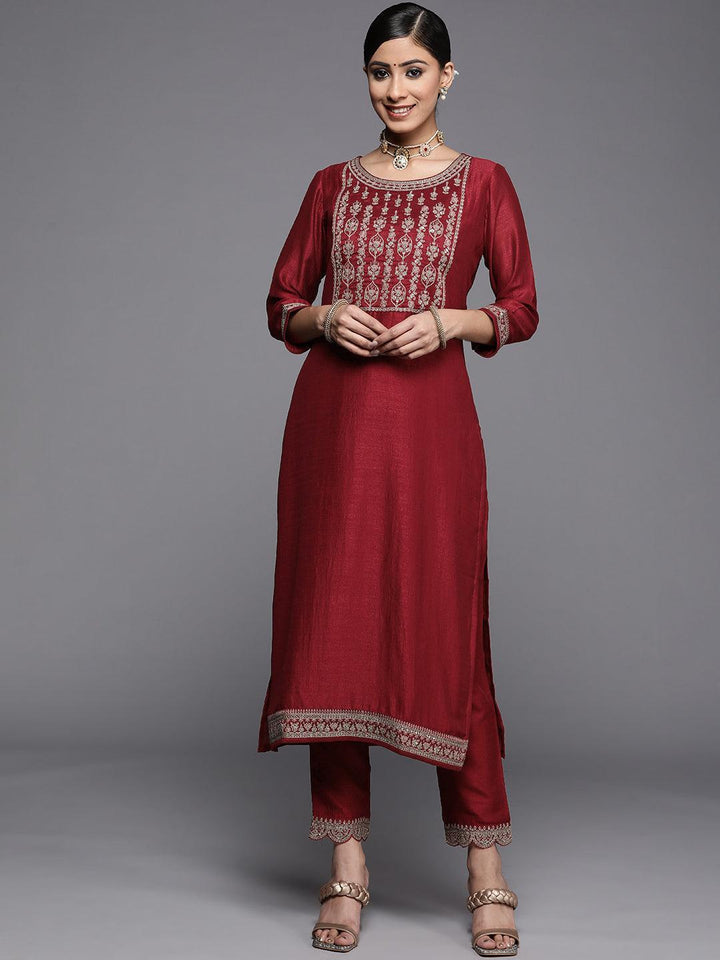 Maroon Yoke Design Silk Kurta - ShopLibas