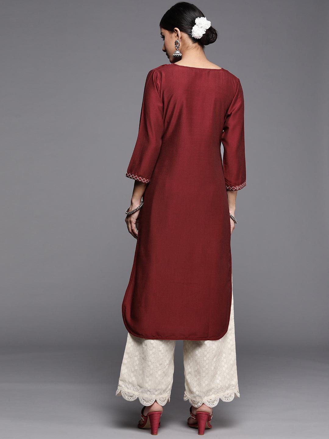 Maroon Yoke Design Silk Kurta - ShopLibas