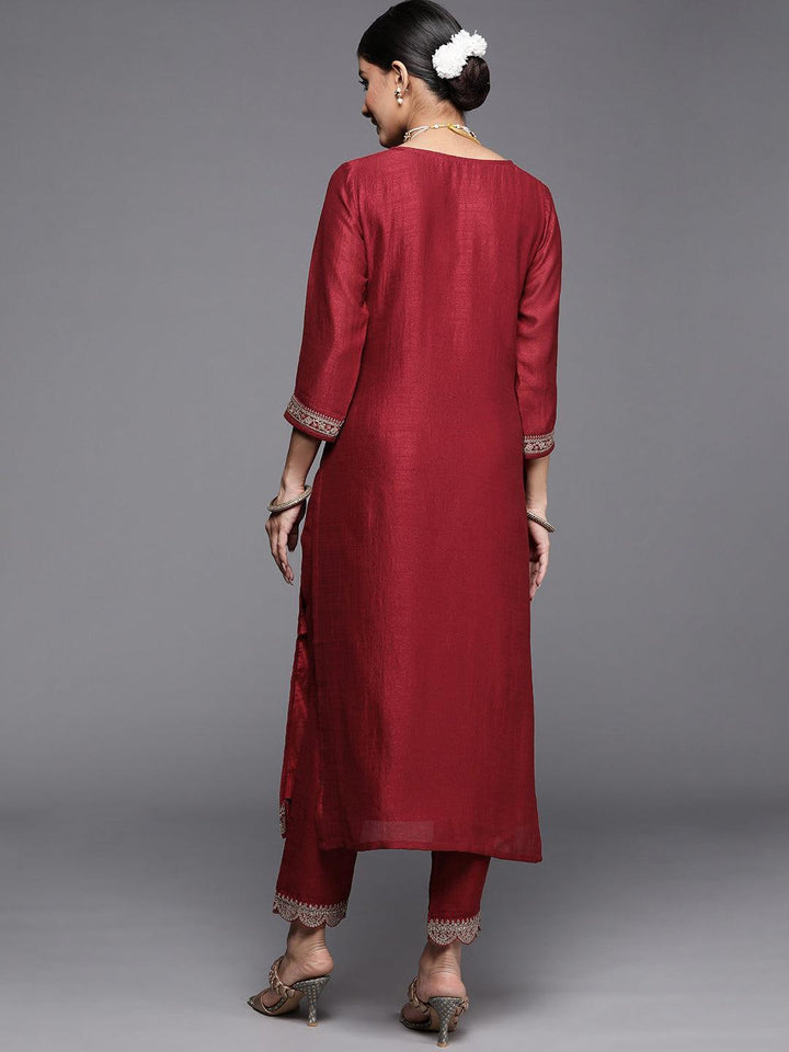 Maroon Yoke Design Silk Kurta - ShopLibas