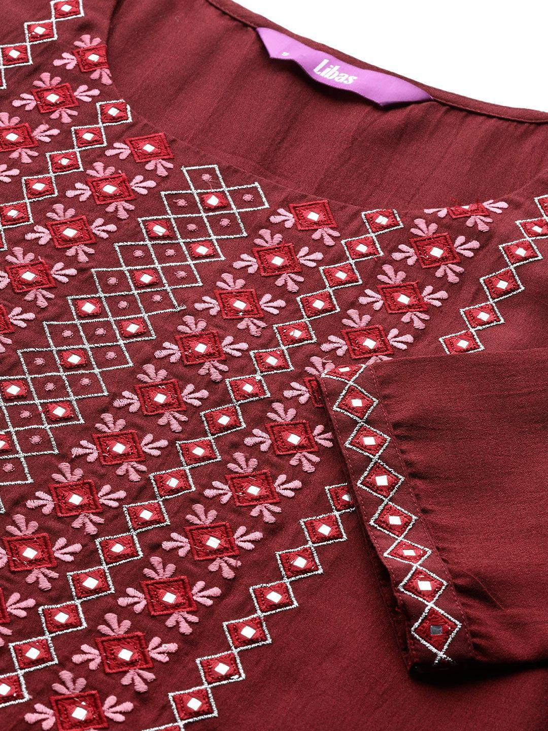 Maroon Yoke Design Silk Kurta - ShopLibas