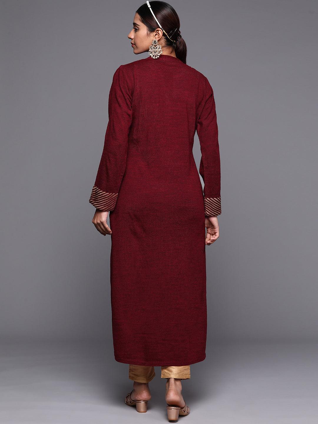 Maroon Yoke Design Wool Straight Kurta