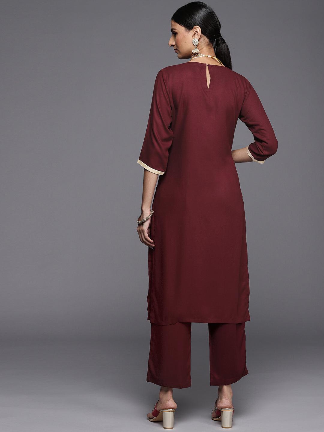 Maroon Yoke Design Wool Straight Kurta