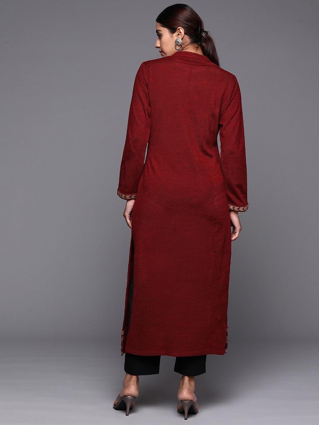 Maroon Yoke Design Wool Straight Kurta