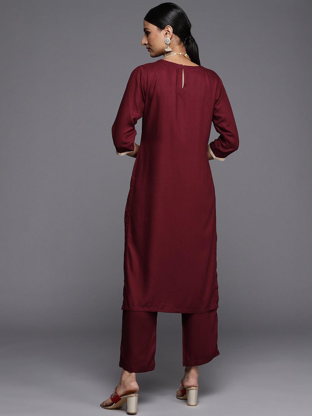 Maroon Yoke Design Wool Straight Kurta