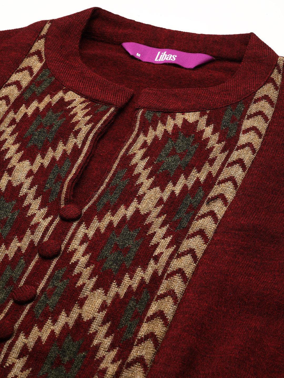 Maroon Yoke Design Wool Straight Kurta