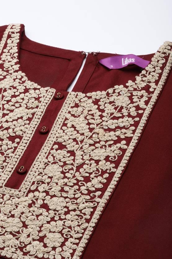 Maroon Yoke Design Wool Straight Kurta