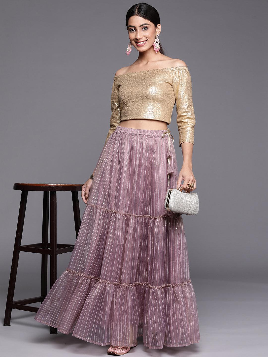 Mauve Embellished Organza Skirt