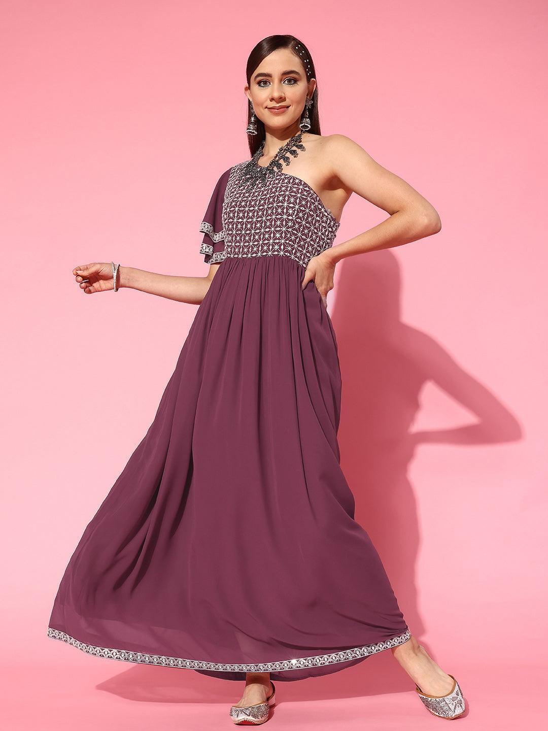 Mauve Embroidered Georgette Gown